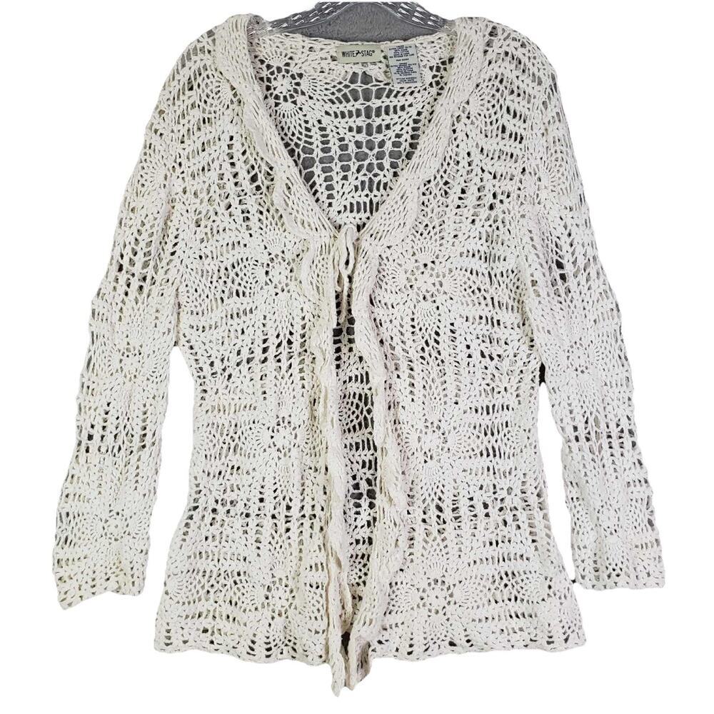 White Stag Crochet Knit Cardigan Women’s Size XL Coquette Fairycore Y2K Cottage